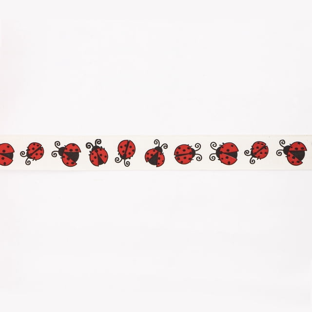 UNIQUE CREATIV, Ribbon, Printed Woven, Ladybug, 20mm × 5.4m (0.78" × 18ft)