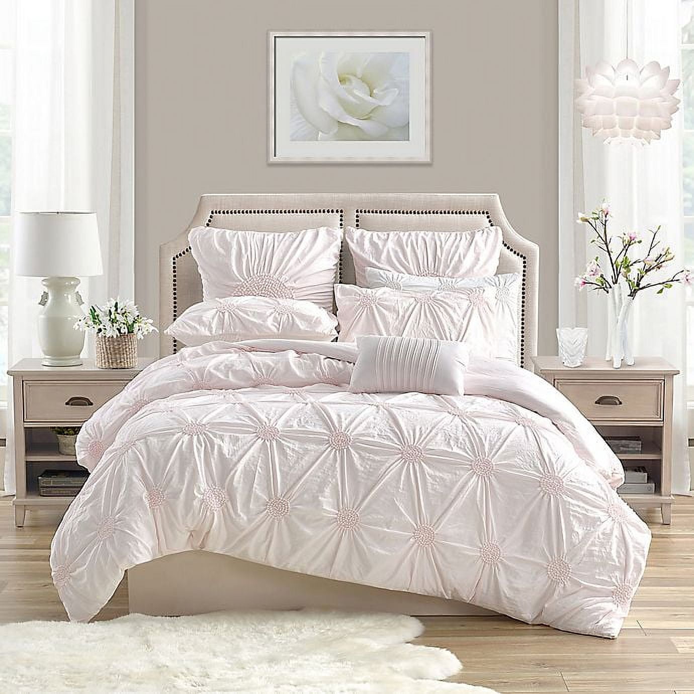 Ensemble de housse de couette de luxe à fleurs froncées de haute qualité