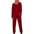thumbnail image 3 of LUXUR Vêtements de Nuit pour Femmes Pyjama à Cordon de Serrage Taille Élastique Ensemble Décontracté Haut et Pantalon Rouge Vin, 3 of 6