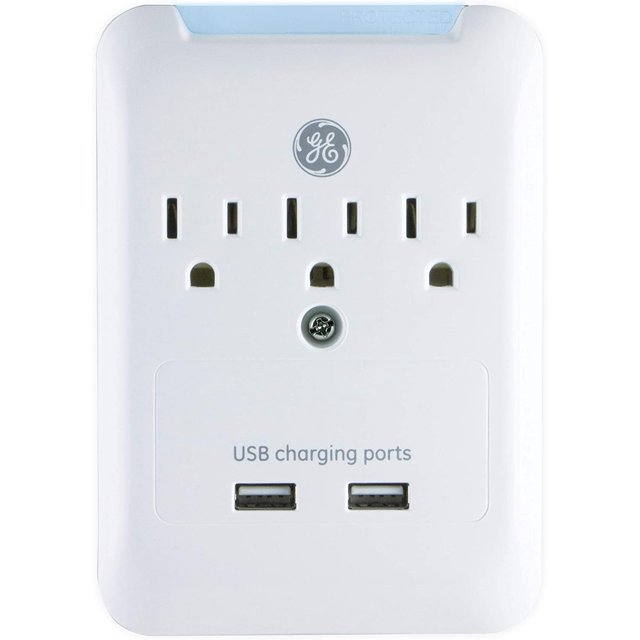 GE 11157 Surge Tap, 3 Outlets, 540J, USB 2.1A, White