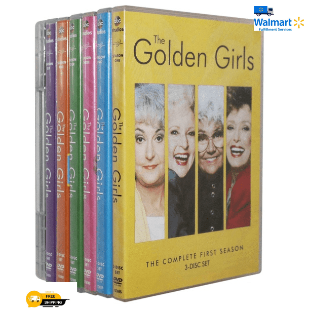 The Golden Girls : Série Complète Saison 1-7 (DVD), une collection de 21 Disques de la Série Comique Primée aux Emmy Awards. Comprend Toutes les Saisons dans un Emballage Coloré, Mettant en Valeur le Titre et la Marque Buena Vista Home Entertainment. Idéal pour les fans de Comédie Télé Classique.