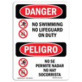 thumbnail image 1 of SignMission OS-DS-A-1014-VS-1711 10 x 14 Po Signe de Danger OSHA - Pas de Baignade Pas de Sauveteur en Service Bilingue, 1 of 1