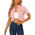 thumbnail image 1 of INSPIRE CHIC Veste en Denim Courte pour Femme à Manches Courtes, devant Boutonné, Veste en Jean Rose TP, 1 of 6
