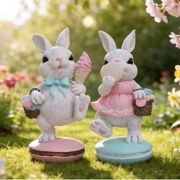 EGNMCR Easter Decorations, Easter Ornaments, Easter Gifts Easter Bunny Figurines Set Of 2 Decor Spring Decorative Rabbits Couple With Colorful Cake Rabbit statue
