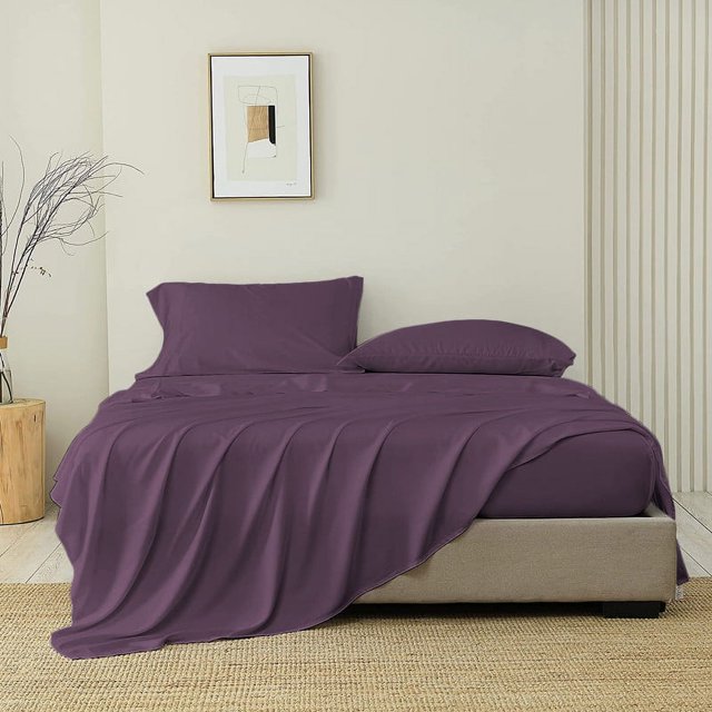 SGI Bedding 1000 TC Egyptian Cotton Bed Sheet Set - Full Size Sheets 1000 Count Sheets for Full Size Bed - Soft, Durable Sheets Cotton Sheets in 1000 TC 18" Deep Plum