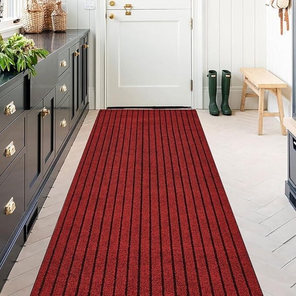 ANTPOP Tapis Coureur Tapis Extérieur Coureurs de Couloir Antidérapant Dos en Caoutchouc Tapis de Zone Intérieur Paillasson d'Entrée pour Vestibule Cuisine, 2'x20 Pieds, Rayé Rouge