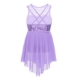 thumbnail image 2 of Jelory Robe de Danse Ballet pour Filles Enfants Paillettes Jupe Lyrique Découpée Dos Patinage Artistique Compétition Danse Lavande 14, 2 of 7