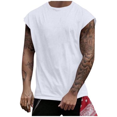 Tank Tops Men DYTTDG Men's Solid Color Sleeveless Shirt Casual Solid Breathable Tank Top T Shirts for Man White,M