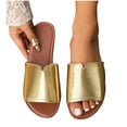 thumbnail image 1 of Flat Sandals for Women Slide Open Toe Solid Color Leather Non Slip Breathable Beach Summer Slide Sandals Gold, 1 of 7