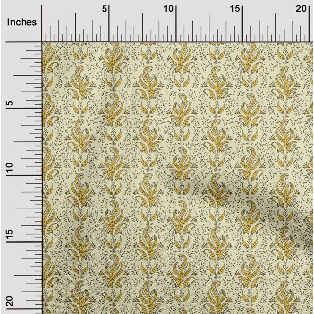oneOone Cotton Poplin Fabric Leaves Block Print Fabric By The Yard 56 Inch Wide