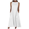 thumbnail image 2 of HKEJIAOI Robes Décontractées pour Femmes Offres Liquidation Cadeau de la Saint-Valentin Mode Femmes Uni Confortable Été Col Rond Dames Poches Robe Sans Manches Blanc, 2 of 7