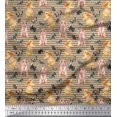 thumbnail image 1 of Soimoi Brown Cotton Voile Fabric Stripe,Insect & Bunny Animal Decor Fabric Printed BTY 42 Inch Wide, 1 of 3