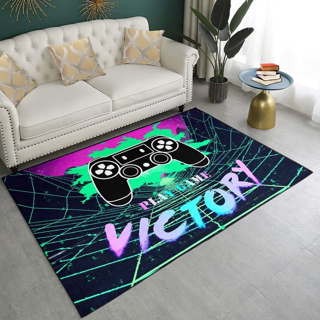 Gaming Carpet Square Rugs 3D Gamer Area Rug for Boys Room Gamepad Controller Door pad for Bedroom Living Room Floor Mats, Colorful 80*160cm