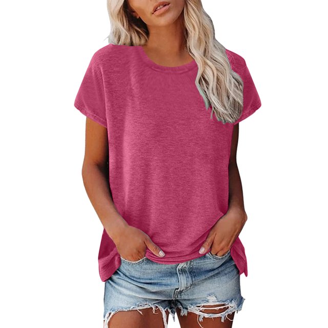 Hiiyo T-Shirt pour Femme à Manches Courtes, Col Ras du Cou, T-Shirt d'Été Décontracté (P-5TG)