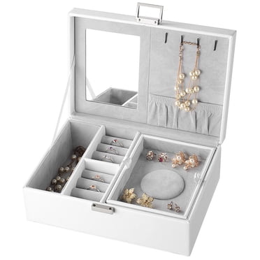Faux Leather Womens Jewellery Box Storage Organizer Display Case with Mirror for Earring Ring Necklace