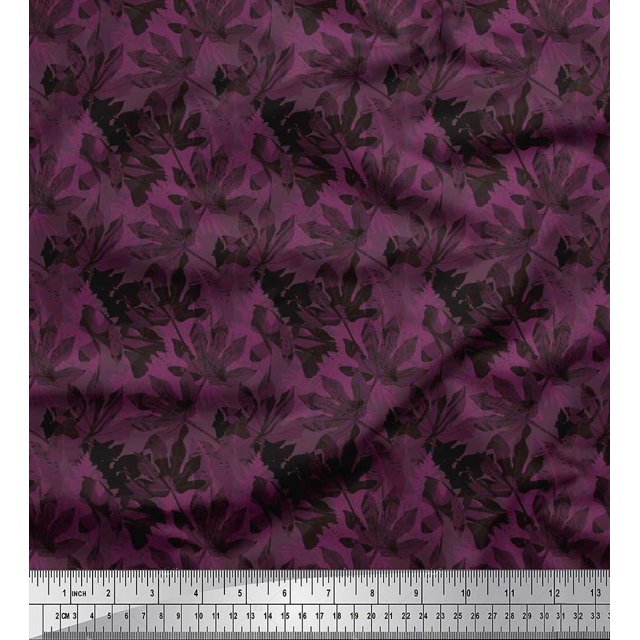 Soimoi polyester Crepe Fabric Chestnut Leaves Printed Craft Fabric by the Yard 42 Inch Wide