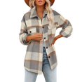 thumbnail image 1 of EGNMCR Womens Plaid Shacket Jacket Button Long Sleeve Shirt Coat Fall Winter Loose Flannel Jacket, 1 of 8