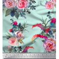 thumbnail image 1 of Soimoi Green Cotton Voile Fabric Leaves & Ranunculus Floral Print Fabric by the Yard 56 Inch Wide, 1 of 3