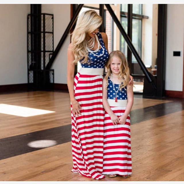 Robes Maxi Bohèmes à Rayures à Chevrons d'Été Mignonnes pour Maman et Moi, Adultem