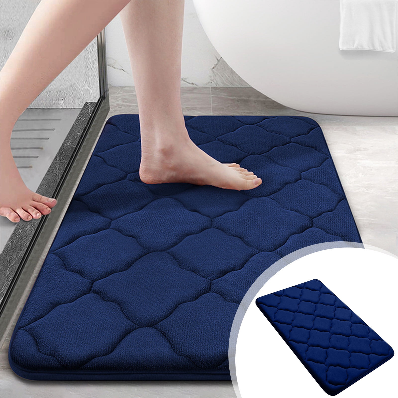 Memory Foam Bath Mat Rug, Xinsrenus Ultra Soft Non-Slip Absorbent Bathroom Rug, Quick Dry Machine Washable Thick Bath Mat Carpet for Bathroom Floor Tub Shower, Navy