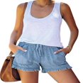 thumbnail image 1 of Womens Washed Denim Shorts Casual Drawstring Elastic Waist Frayed Hem Loose Short Jeans, 1 of 5