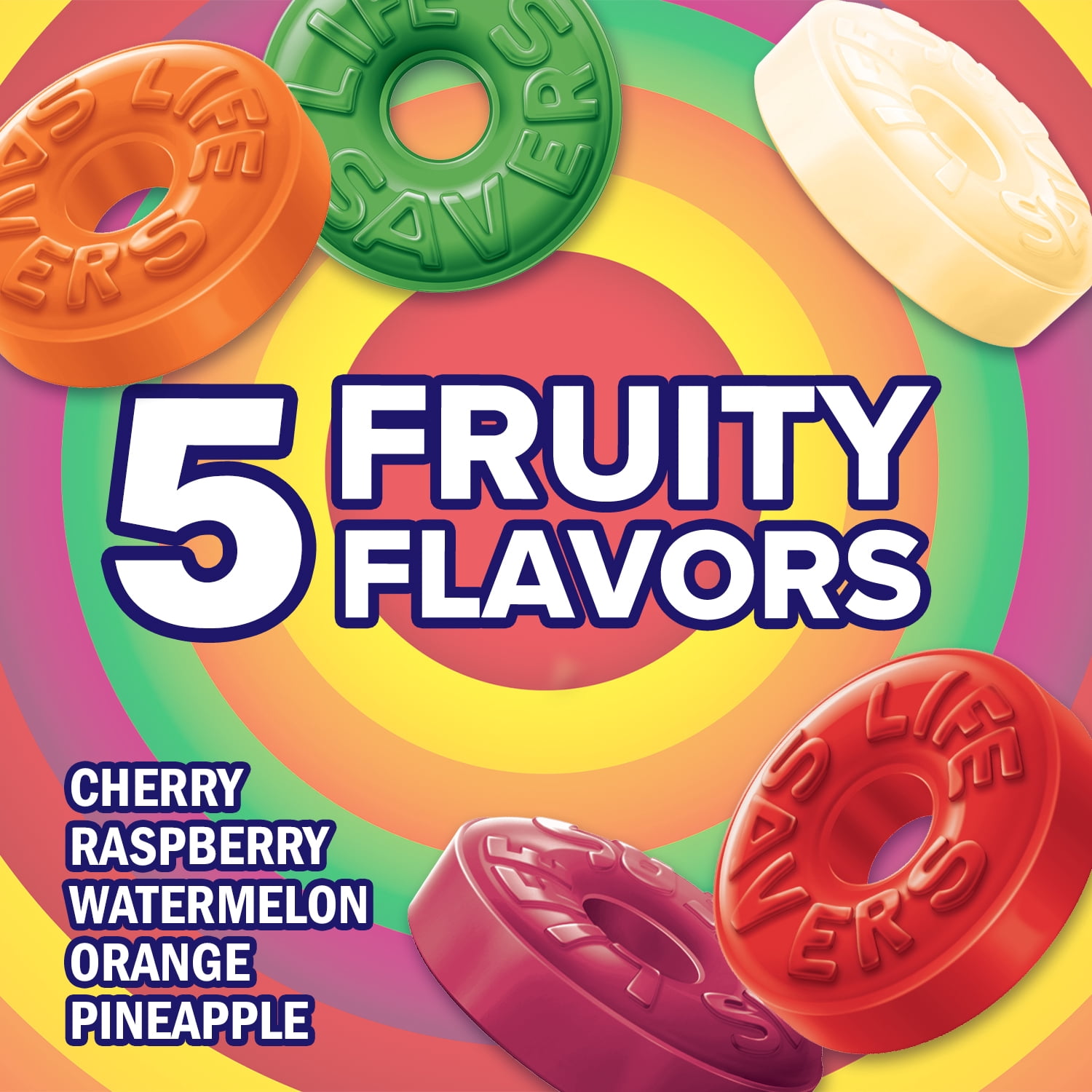 LifeSavers Cinq saveurs, saveur de fruit, bonbons durs, sac, 150 g