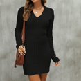 thumbnail image 4 of cfhntfmh Robes Chandails pour Femmes Doux Col en V Manches Longues Robe Chandail en Tricot Hiver Chaude Couleur Unie Robe Mini, 4 of 7