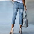 thumbnail image 4 of Ladies Casual Pants Straight Leg Distressed Stretch Capri Jeans Blue S, 4 of 6