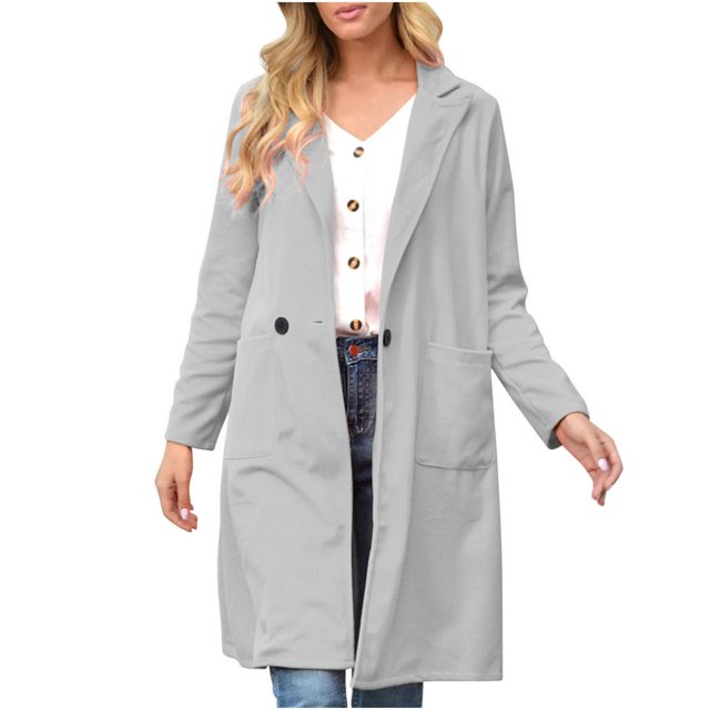 Women‘s Spring And Autumn Lapel Wool Solid Color Long Sleeve Wool Long Pocket Jacket Suits