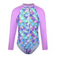 thumbnail image 1 of MEZZALL Girls Swimwear Long Sleeve Rash Guard Sun Swimsuit For Surfing Swimming Beach Summer Spring Gradient Purple Fish Scale Design 9-10 Years Classic Kids Wear, 1 of 9