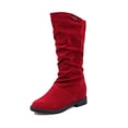 thumbnail image 1 of Liquidation d'Économies d'Hiver! PEZHADA Bottes Mi-Mollet pour Femmes,Bottes pour Femmes,Bottes Rondes à Talon Bas en Suède Rétro Uni Chaud pour Femmes Chaussures Rouge, 1 of 5
