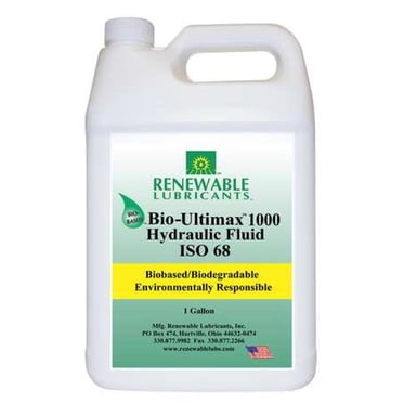 Renewable Lubricants 81023 Hydraulic Oil, Bio, Ultimax 1000, 1 gal, ISO 68 yellow
