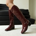 thumbnail image 3 of Dakaela Bottes pour Femmes Hauteur Genou Bout Carré à Boucle Bottes de Moto de Randonnée Confortables à Enfiler Automne Hiver Chaussures de Soirée, 3 of 8