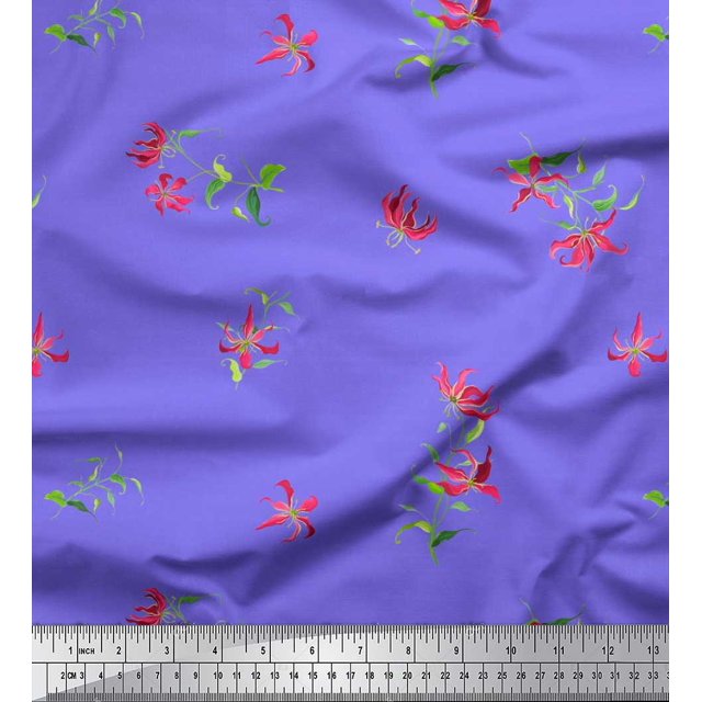 Soimoi Poly Georgette Fabric Leaves & Floral Artistic Decor Fabric Printed Yard 52 Inch Wide