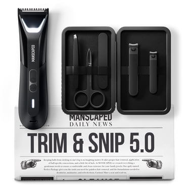 MANSCAPED® Trim & Snip 5.0 Includes The Lawn Mower® 5.0 ULTRA Men's Groin & Body Hair Trimmer, The Shears 3.0 5-Piece Nail Grooming Kit, The Magic Mat® shaving mats