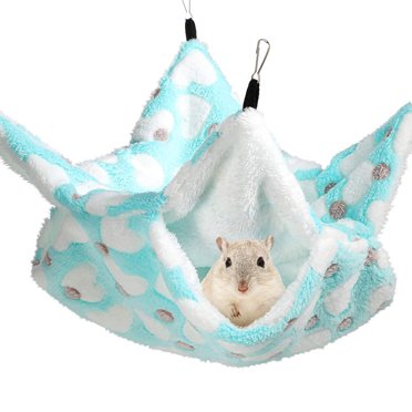HLONK Small Pet Cage Hammock Guinea Pig Cage Accessories Bedding Warm Hammock for Parrot Ferret Squirrel Hamster Rat Playing Sleeping (Blue)