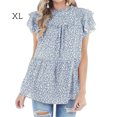 thumbnail image 1 of Chemise Femme Imprimé Léopard Chemise à Volants Manches Été, Bleu, TG, 1 of 6