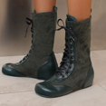 thumbnail image 4 of Fankiway Bottes Mi-Mollet à Lacets pour Femmes Semelle Plate Bout Rond Style Vintage Bottes d'Hiver Mode Vert, 4 of 6
