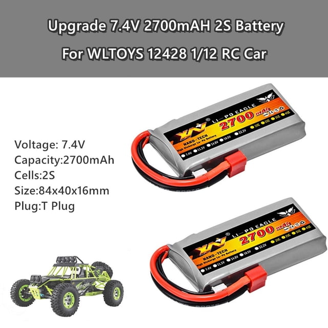 RYRDWP Clearance Voiture Télécommandée 1:12 Batterie 7,4 V 2700 mAh Accessoires – Lot de 2 Batteries de Remplacement Haute Capacité pour Jeu Prolongé