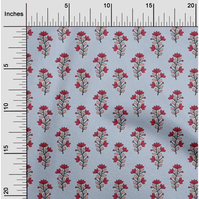 oneOone Tissu Popeline de Coton Imprimé Feuilles & Fleurs BTY 56 Pouces de Large