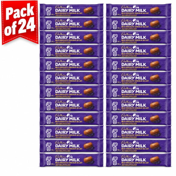 Cadbury Dairy Milk Chocolate Bars, Milk Chocolate, 38g (Pack of 24)