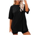thumbnail image 2 of CHGBMOK Hauts de Printemps Grande Taille pour Femmes Mode Décontractée Solide Col Rond Ample Manches Courtes T-shirt Haut Blouse Chandail Été Plage Hauts en Liquidation, 2 of 4