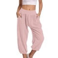thumbnail image 2 of Timegard Womens Capri Pants Elastic High Waist Button Comfy Solid Color Casual Crop Pants with Pockets, 2 of 7