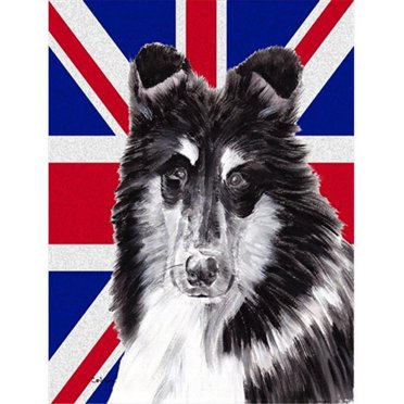 Carolines Treasures SC9885GF Black And White Collie avec Drapeau Britannique Union Jack Anglais Drapeau Taille Jardin