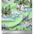 thumbnail image 1 of Soimoi Green Rayon Fabric Animals & Pine Tree Fabric Prints By Yard 56 Inch Wide, 1 of 5