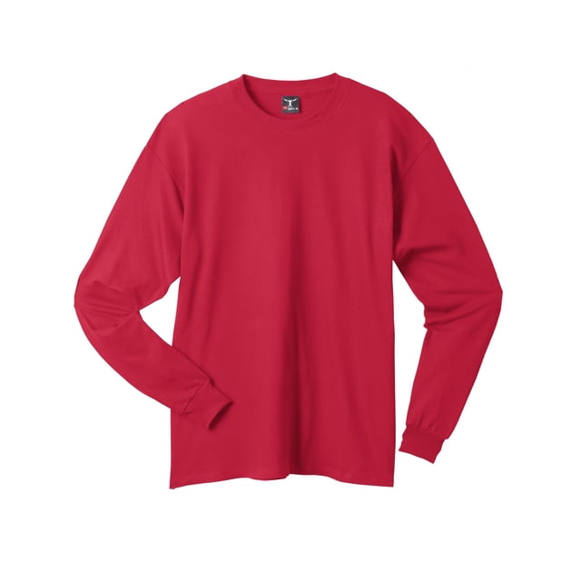 Hanes Beefy-T Men`s Long-Sleeve T-Shirt, L, Deep Red