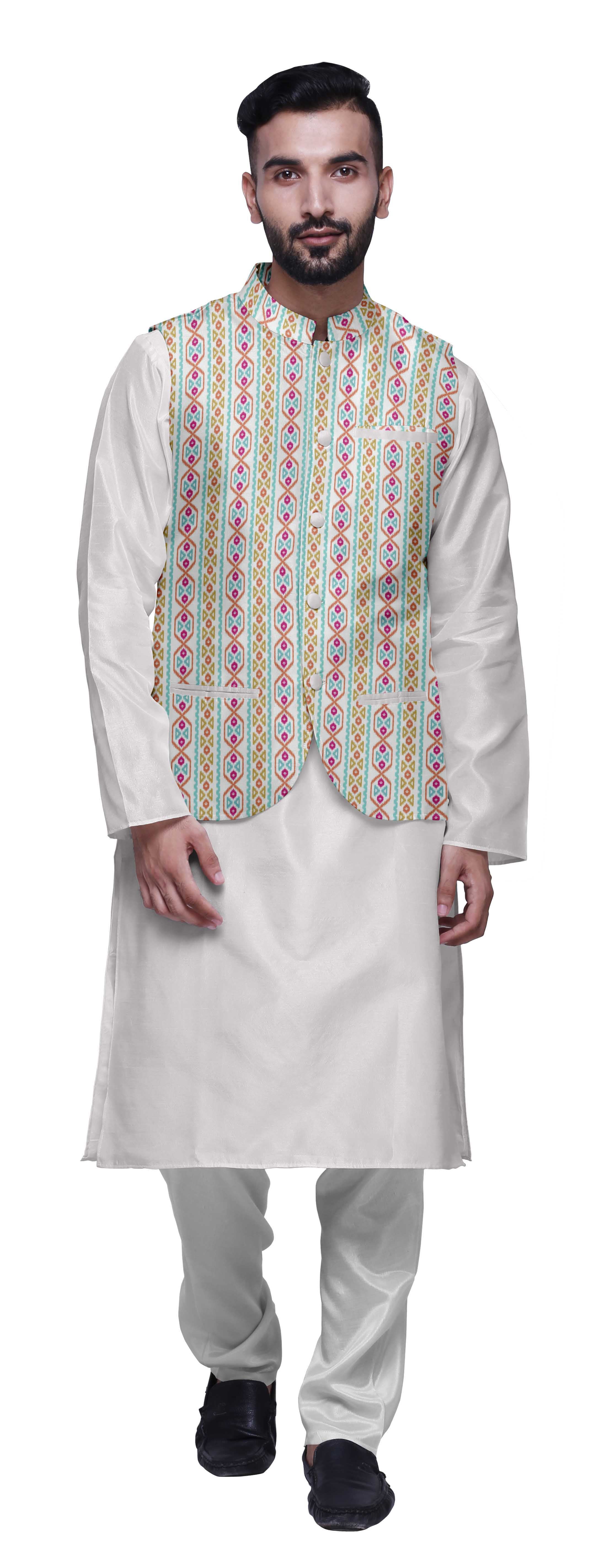Atasi Kurta Churidar Uni Pyjama et Ensemble de Veste Nehru Imprimée pour Tenue de Fête pour Hommes