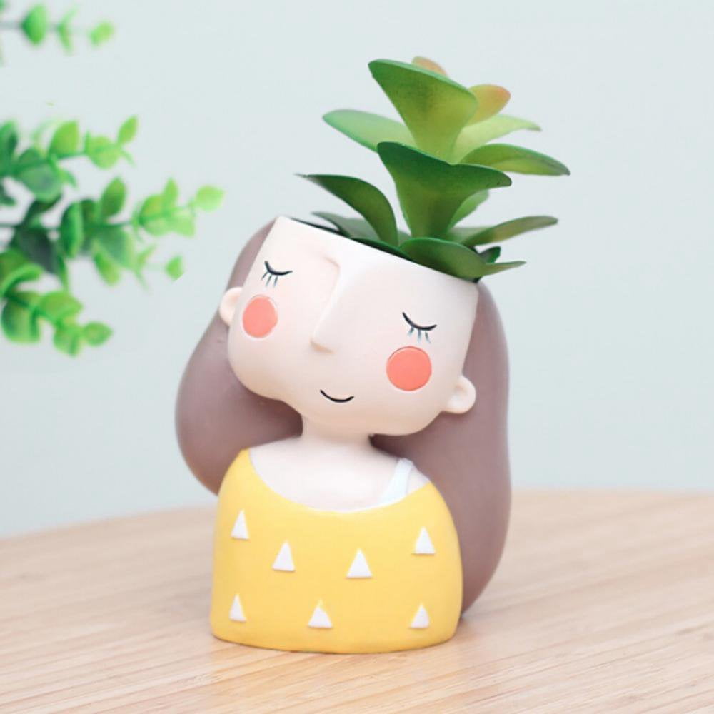 Cute Beautiful Girls Shaped Succulent Cactus Head Flowerpot Plant Pots Planter Container for Home Garden Office Desktop Decoration(Plants Not Included)