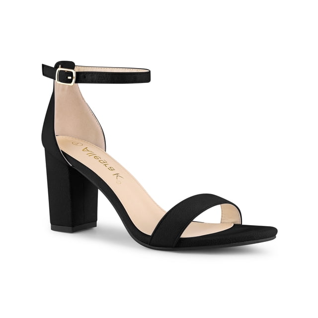 BLISSFUL STEP Sandales à Talons Hauts Blocs à Bride à la Cheville pour Femmes Noir 8