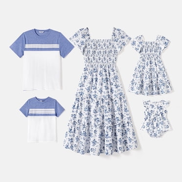 PatPat Tenues Assorties pour la Famille Robes à Volants Froncées à Imprimé Floral Intégral Fille 6-7 Ans